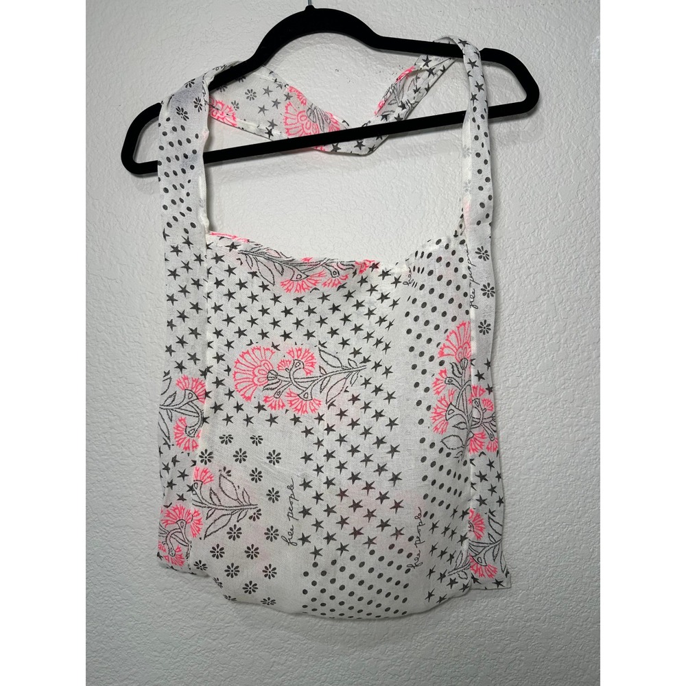 Free‎ People Reusable Tote Bag White Black Pink Star Floral Gauze Shopper Boho